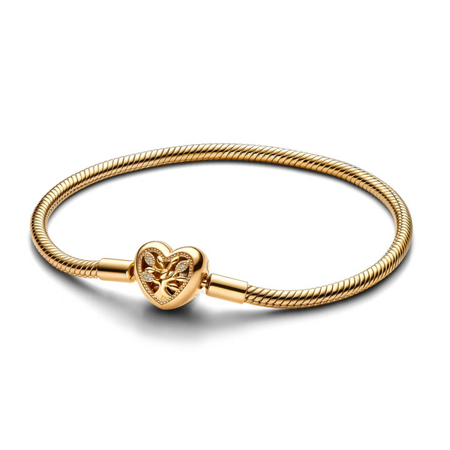 Pandora Moments Family Tree Heart Clasp Snake Chain Bracelet Size 17