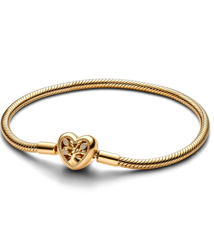 Pandora Moments Family Tree Heart Clasp Snake Chain Bracelet Size 19