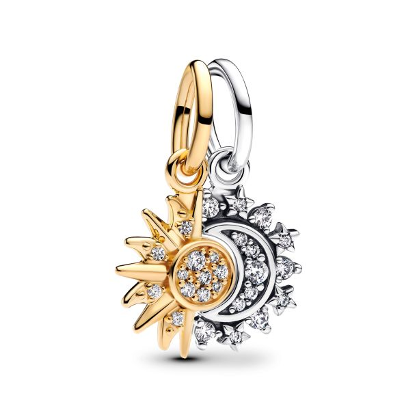 Pandora Moments Two-Tone Splittable Sun And Moon Dangle Charm