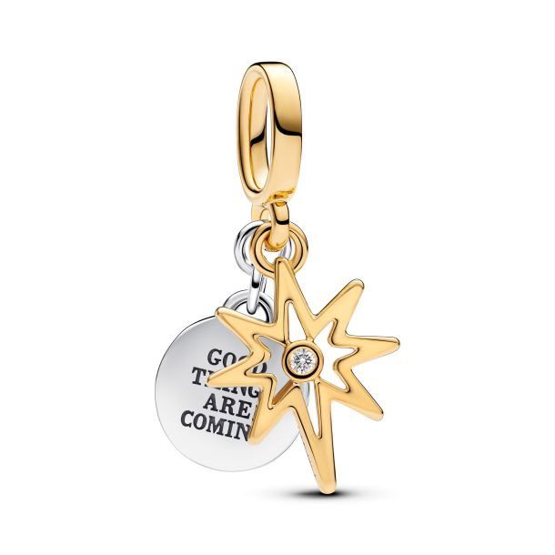 Pandora Moments 14K Gold-Plated Engravable North Star Lab-grown Diamond Dangle Charm