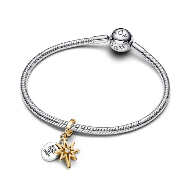 Pandora Moments 14K Gold-Plated Engravable North Star Lab-grown Diamond Dangle Charm