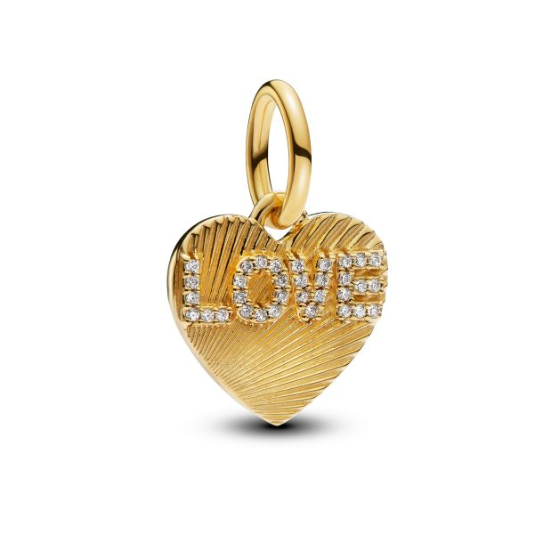 Pandora Moments 14K Gold-Plated Engravable Love Heart Dangle Charm