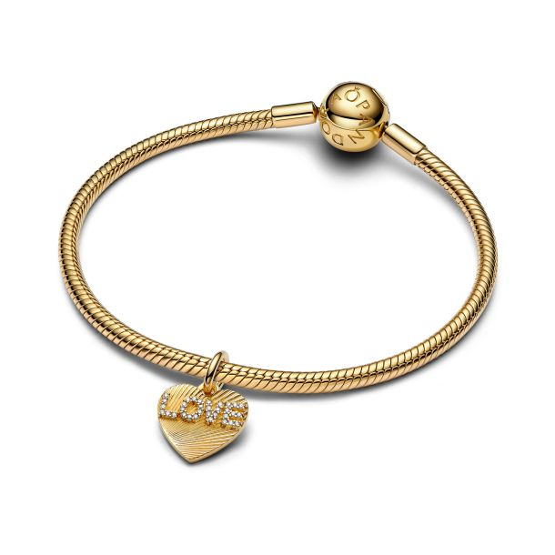 Pandora Moments 14K Gold-Plated Engravable Love Heart Dangle Charm
