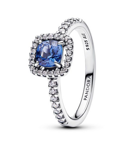 Pandora Timeless Sparkling Square Blue Halo Ring Size 6