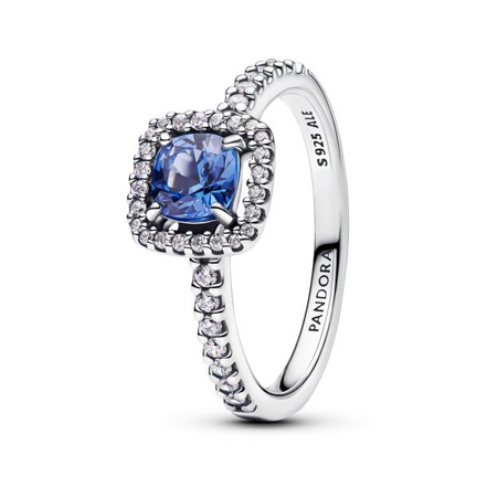 Pandora Timeless Sparkling Square Blue Halo Ring Size 6