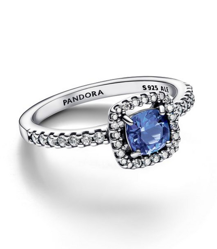 Pandora Timeless Sparkling Square Blue Halo Ring Size 6