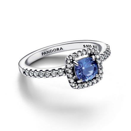 Pandora Timeless Sparkling Square Blue Halo Ring Size 6