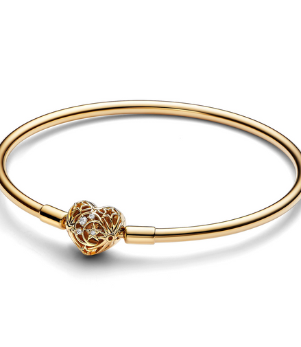 Pandora Moments Celstial Heart Clasp Bangle Charm Bracelet Size 21