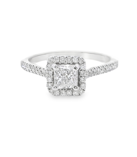 14K White Gold 0.78 CTW Diamond Princess Cut With Halo Engagement Ring