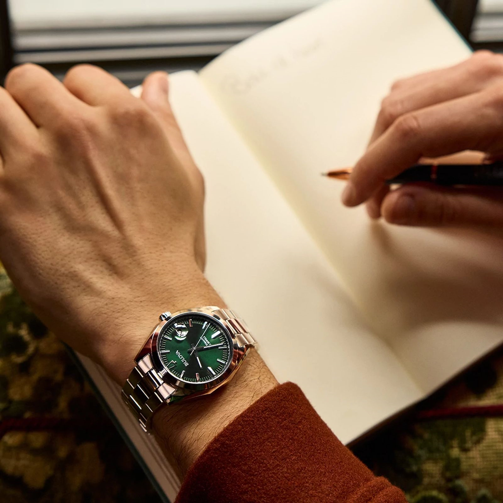 Bulova Men's Classic Surveyor Green Dial Stainless Steel Bracelet