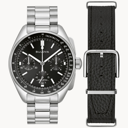 Bulova Men's Archive Series Lunar Pilot Black Dial and Interchangeable Strap Watch Set