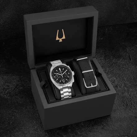 Bulova Men's Archive Series Lunar Pilot Black Dial and Interchangeable Strap Watch Set