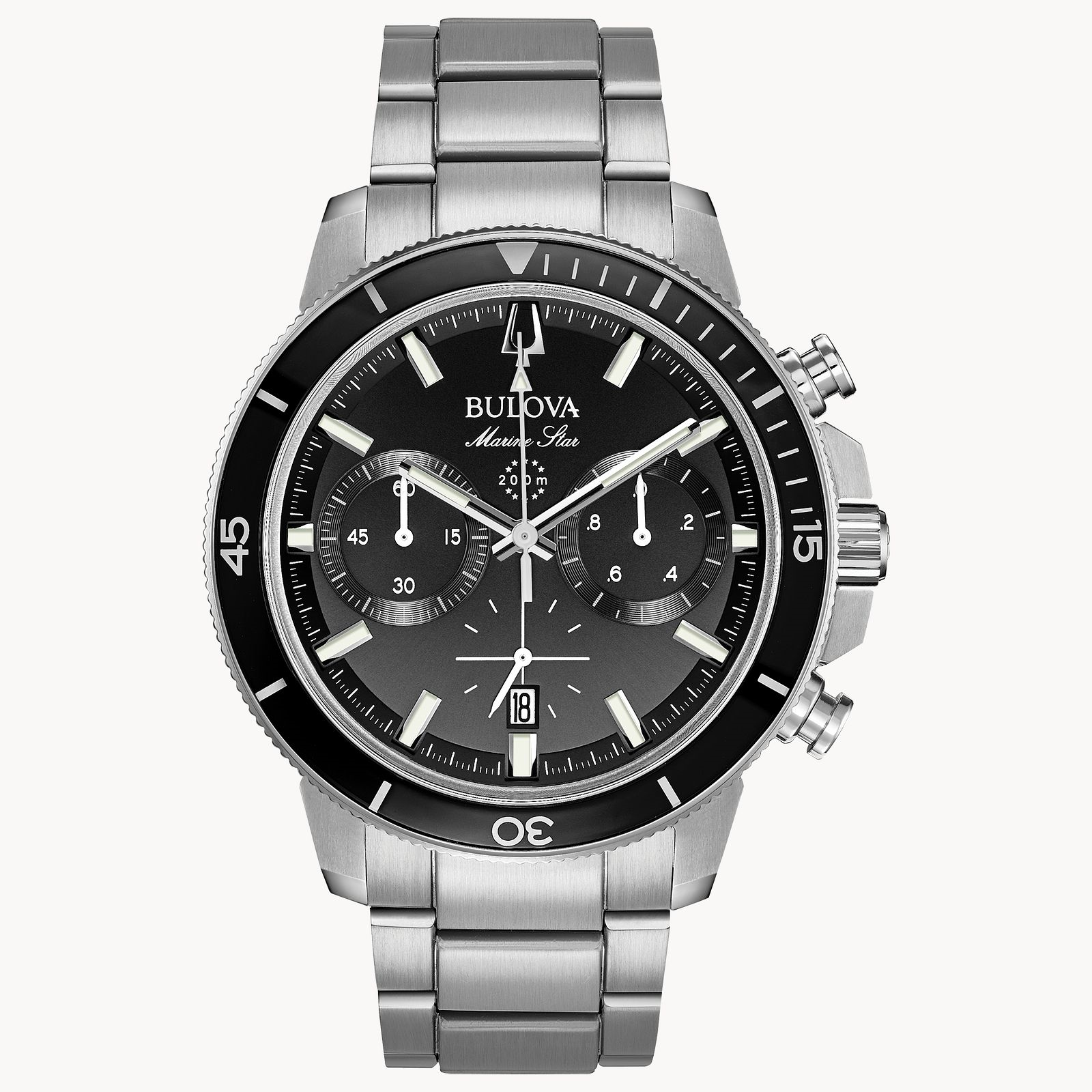Bulova Men's Marine Star Black Dial Chronograph Bracelet Watch