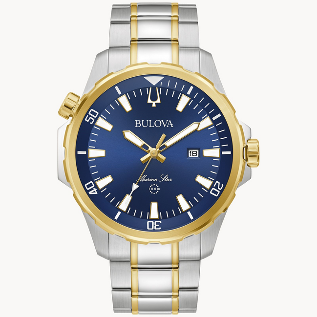 Bulova Men's Marine Star Blue Dial Stainless Steel Bracelet Watch