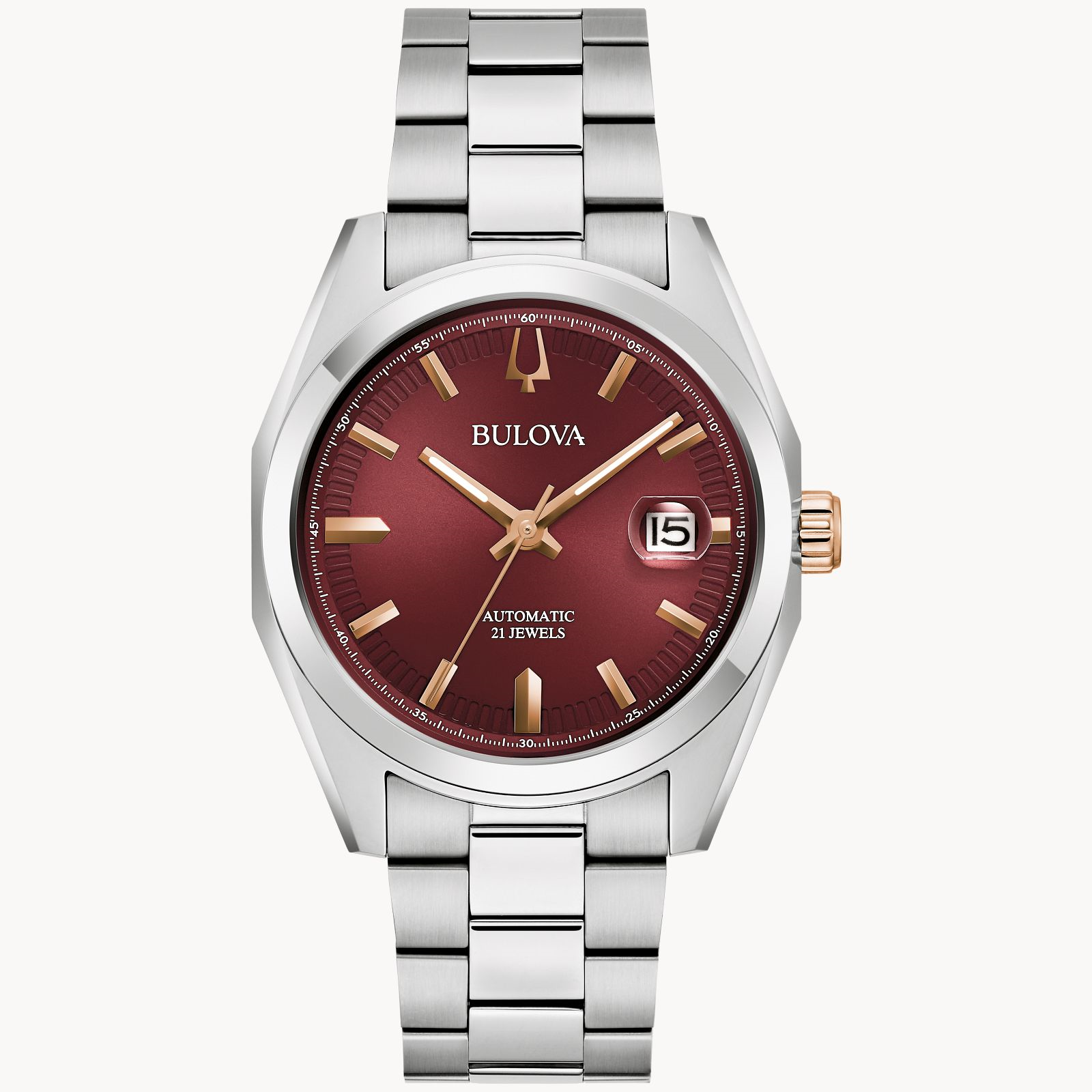 Bulova Men's Surveyor Automatic Burgundy Dial Stainless Steel Watch