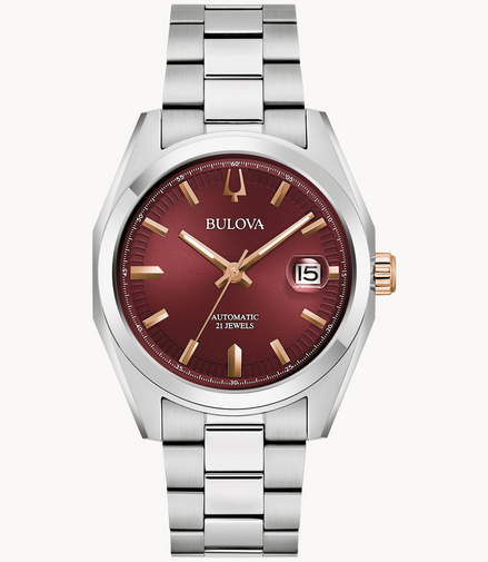 Bulova Men's Surveyor Automatic Burgundy Dial Stainless Steel Watch