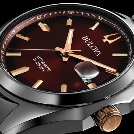 Bulova Men's Surveyor Automatic Burgundy Dial Stainless Steel Watch