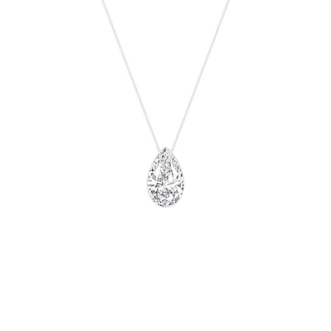 14K White Gold 1 CTW Lab Grown Diamond Seamless Solitaire Pear Shaped Pendant Necklace