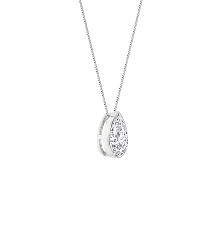 14K White Gold 1 CTW Lab Grown Diamond Seamless Solitaire Pear Shaped Pendant Necklace