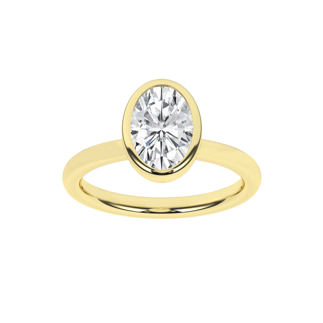 Revelation 14K Yellow Gold 2 CTW Lab Grown Oval Shaped Bezel Set Solitaire Engagement Ring
