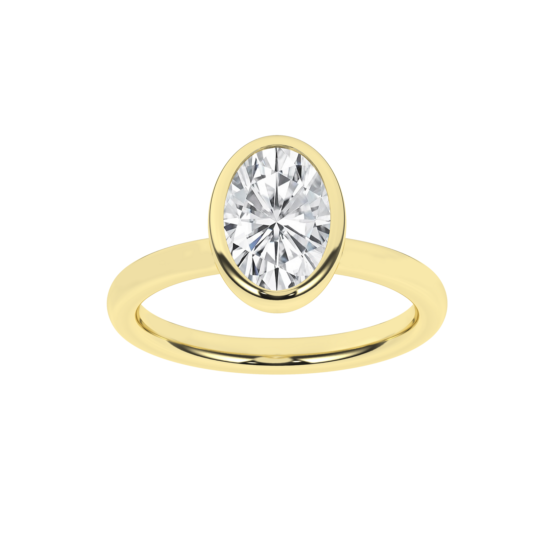 Revelation 14K Yellow Gold 2 CTW Lab Grown Oval Shaped Bezel Set Solitaire Engagement Ring