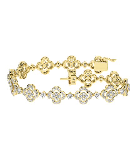 14K Yellow Gold 4 CTW Lab Grown Diamond Round Clover Leaf Bracelet