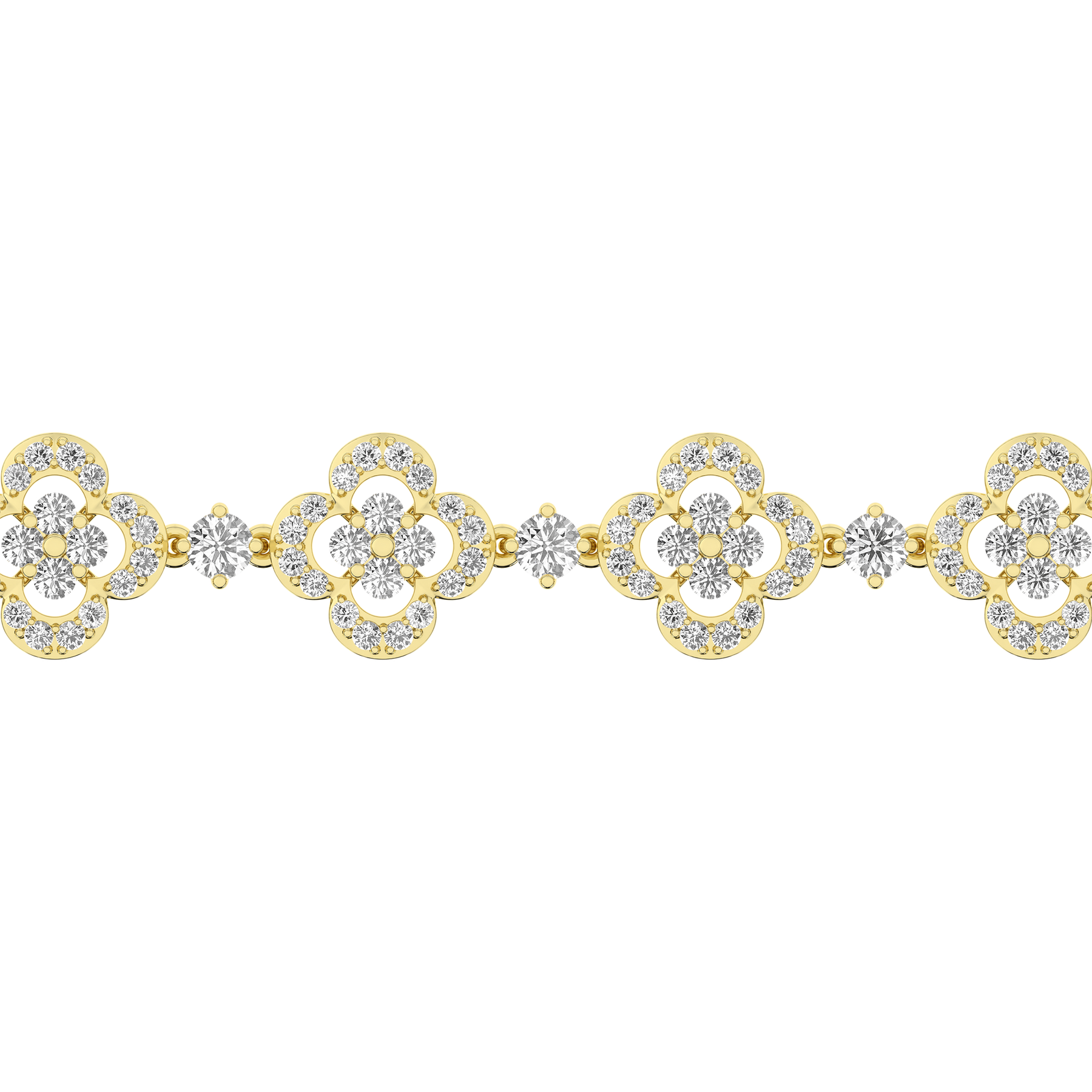 14K Yellow Gold 4 CTW Lab Grown Diamond Round Clover Leaf Bracelet