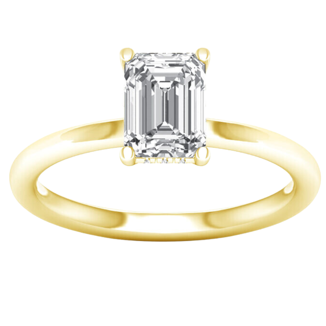 14K Yellow Gold 2.12 CTW Lab Grown Diamond Emerald Cut With Hidden Halo Engagement Ring