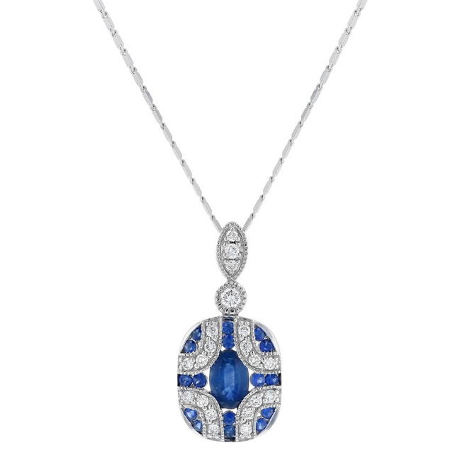 Oro Alexander 14K White Gold 1 CTW Diamond And Sapphire Art Deco Necklace