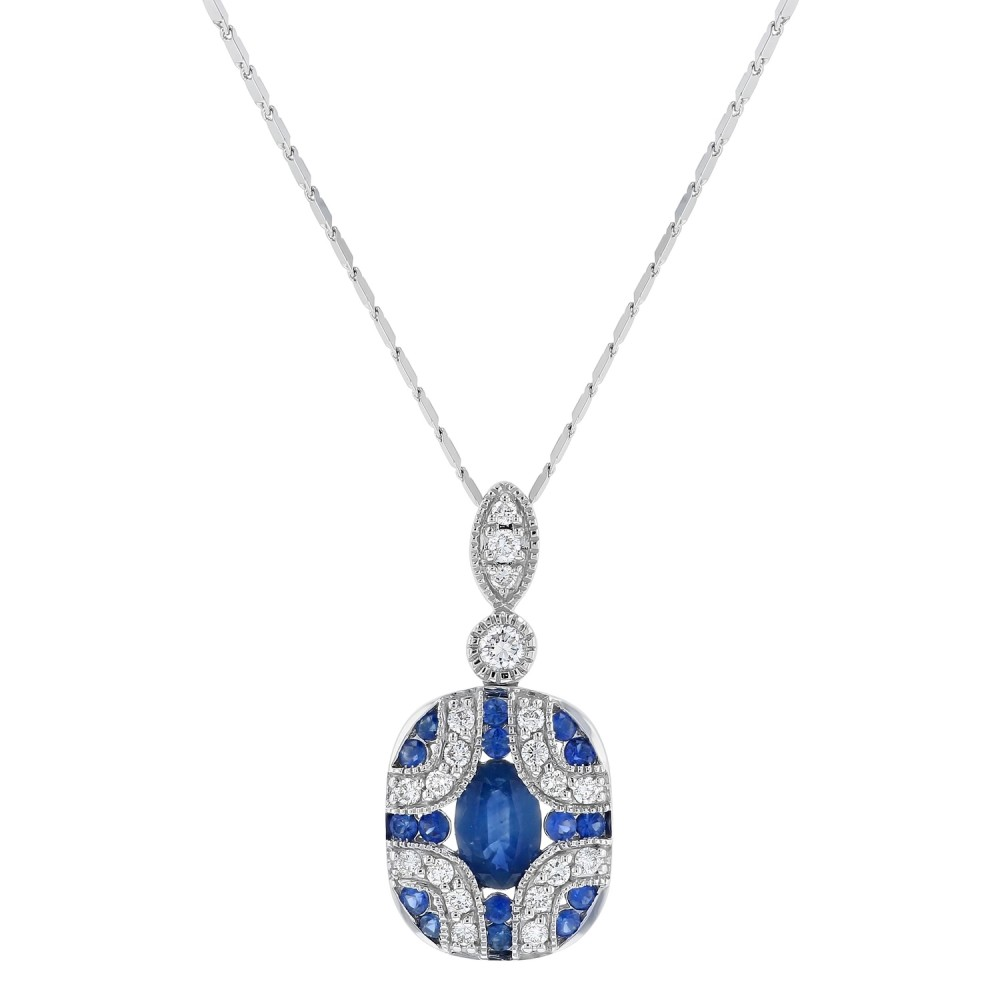 Oro Alexander 14K White Gold 1 CTW Diamond And Sapphire Art Deco Necklace