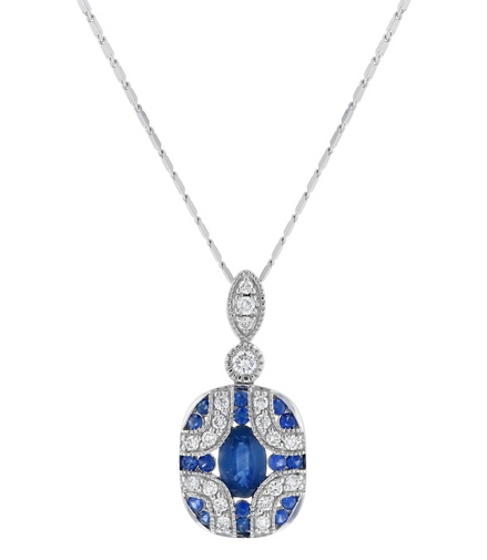 Oro Alexander 14K White Gold 1 CTW Diamond And Sapphire Art Deco Necklace