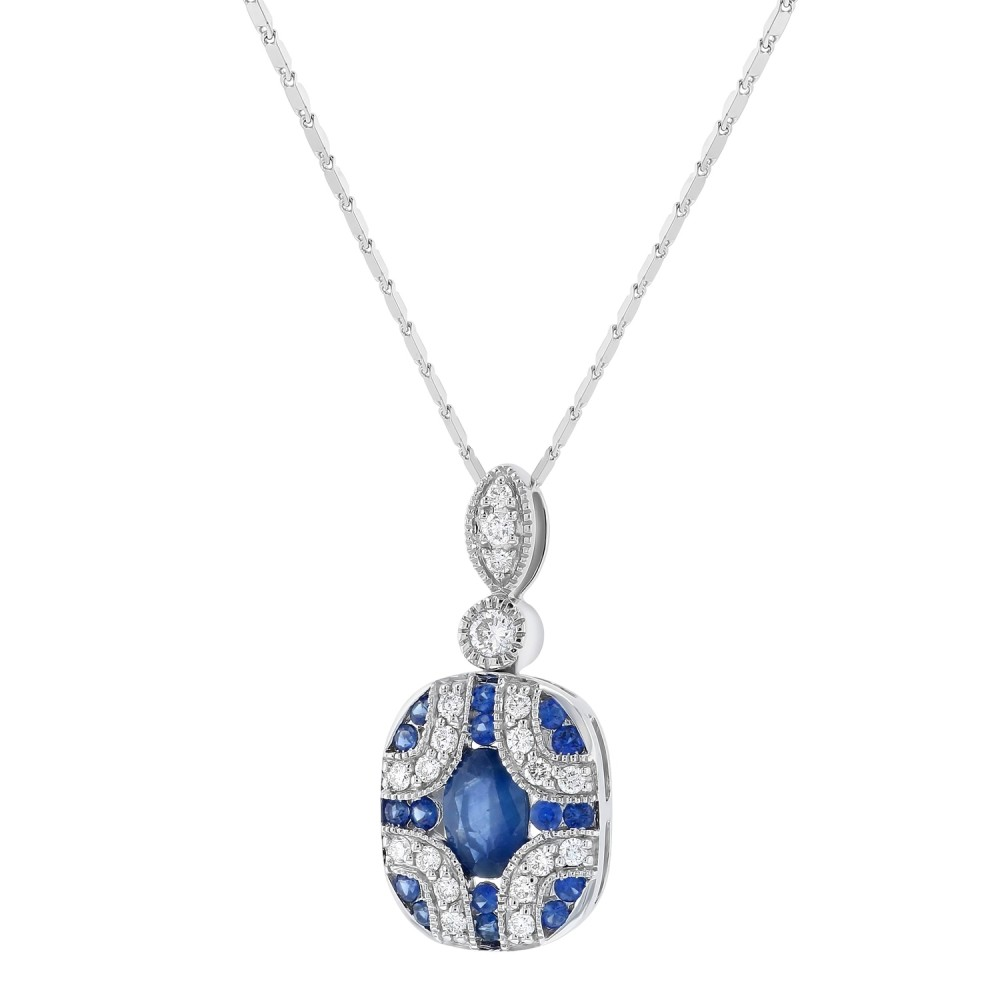 Oro Alexander 14K White Gold 1 CTW Diamond And Sapphire Art Deco Necklace