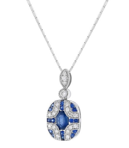 Oro Alexander 14K White Gold 1 CTW Diamond And Sapphire Art Deco Necklace
