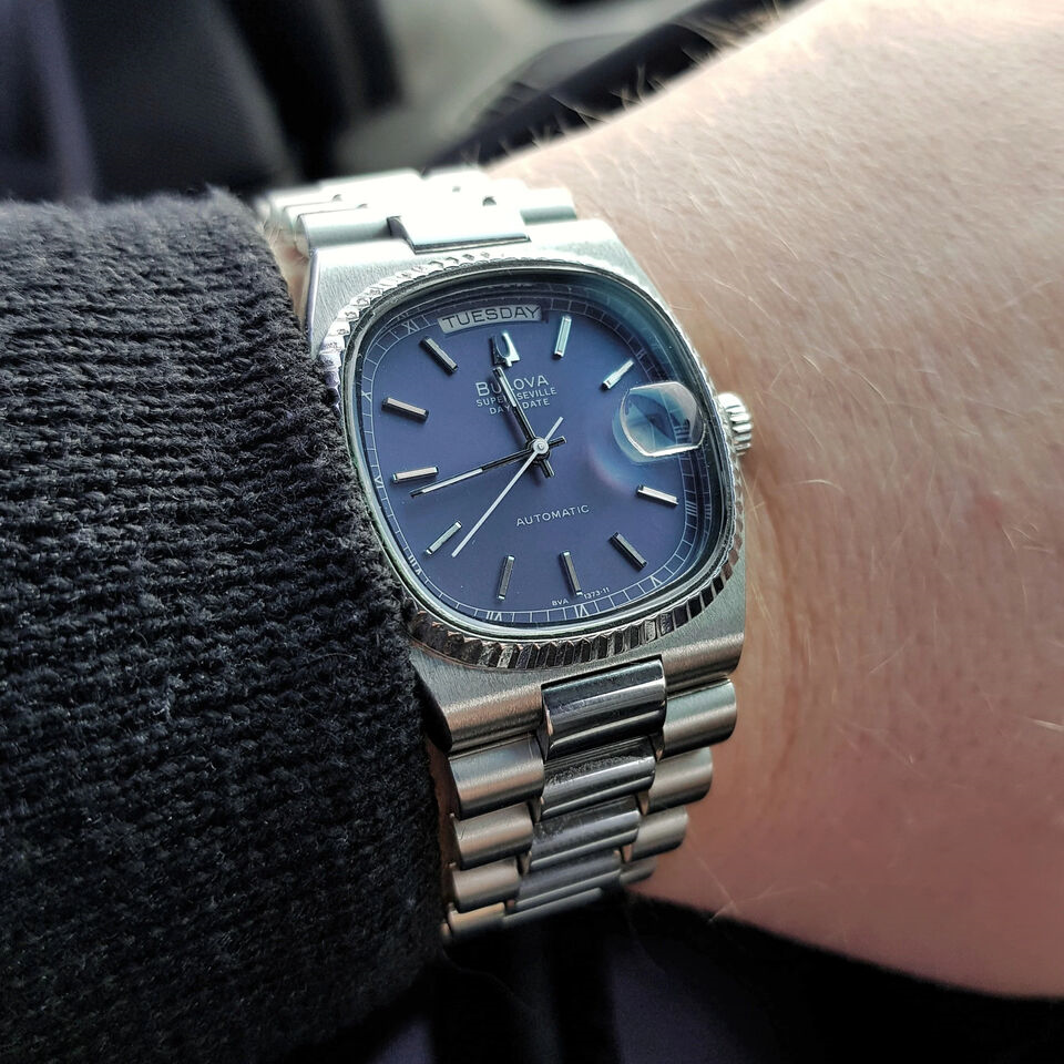 Bulova Men's Super Seville Blue Dial Stainless Steel Watch