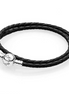Pandora Moments Black Braided Double-Leather Charm Bracelet Size D2
