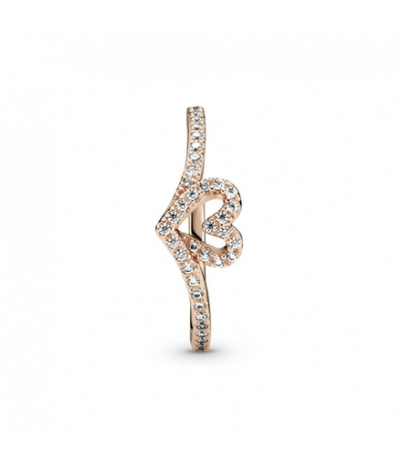 Pandora Timeless Sparkling Wishbone Heart Ring Size 6