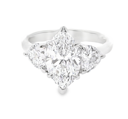 Revelation Platinum 3 CTW Lab Grown Marquise Shaped 3 Stone Engagement Ring