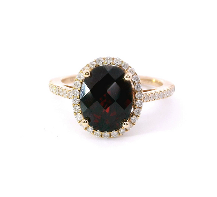 14K Yellow Gold Diamond And Garnent Fashion Ring