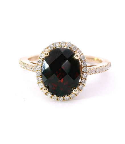 14K Yellow Gold Diamond And Garnent Fashion Ring