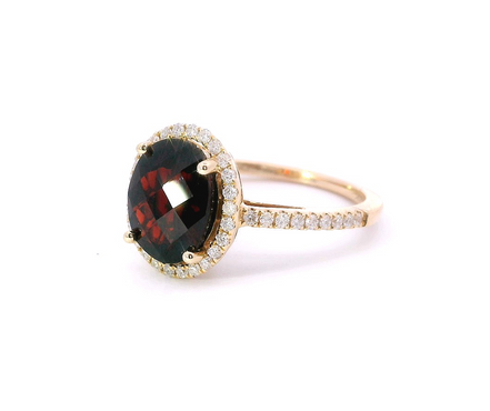 14K Yellow Gold Diamond And Garnent Fashion Ring