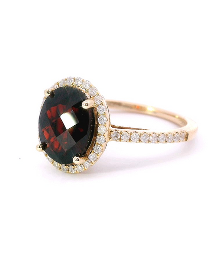 14K Yellow Gold Diamond And Garnent Fashion Ring