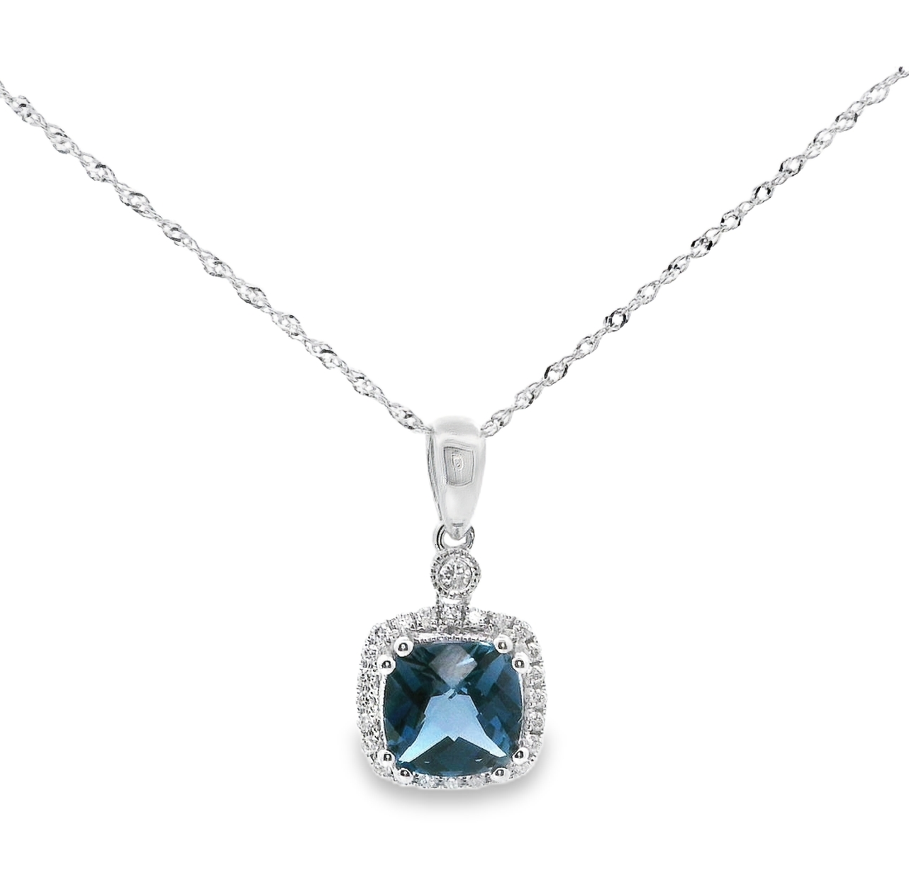 14K White Gold Diamond And London Blue Pendant Necklace