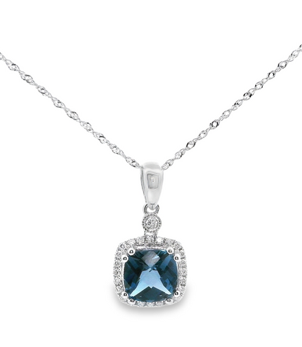 14K White Gold Diamond And London Blue Pendant Necklace