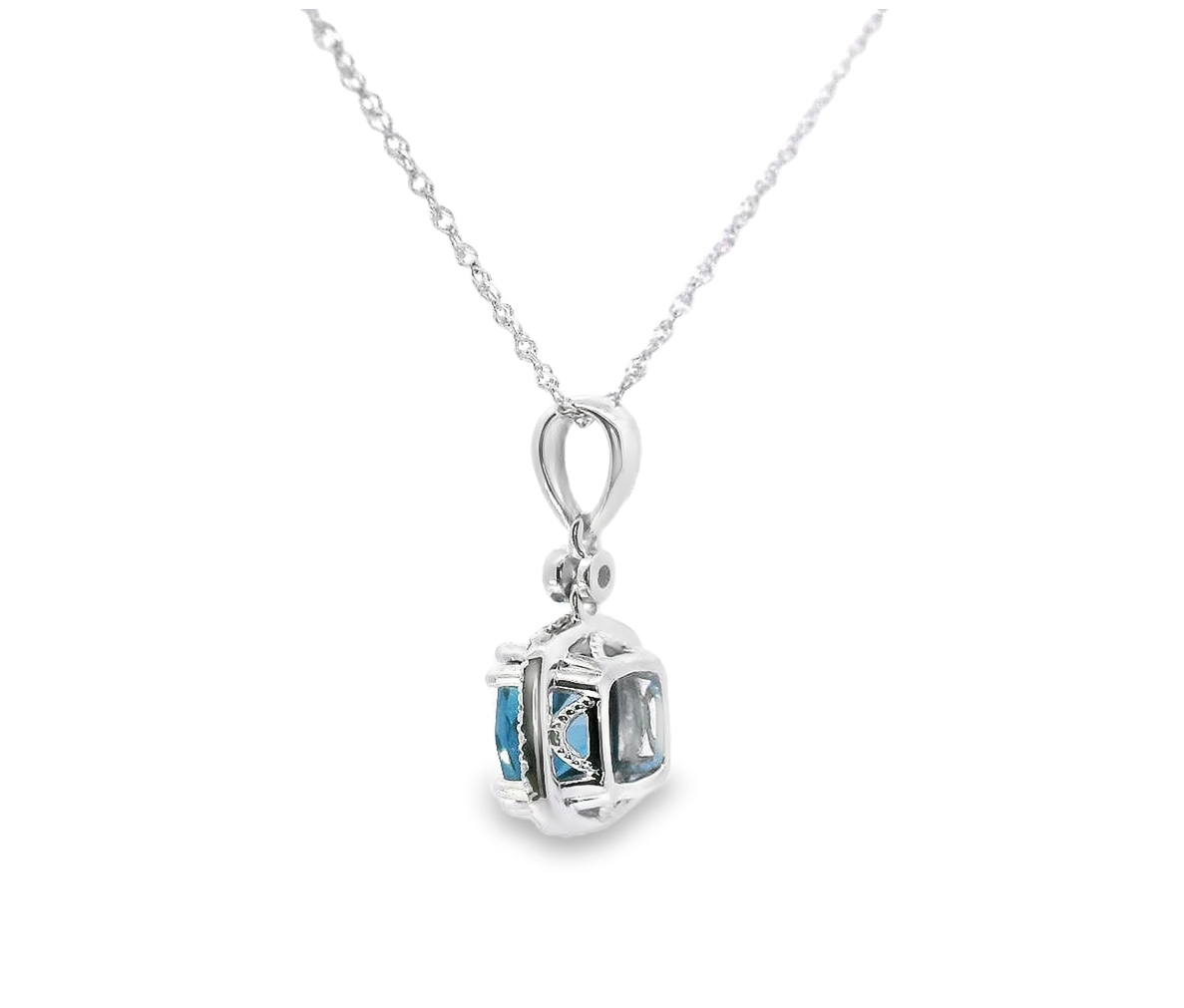 14K White Gold Diamond And London Blue Pendant Necklace