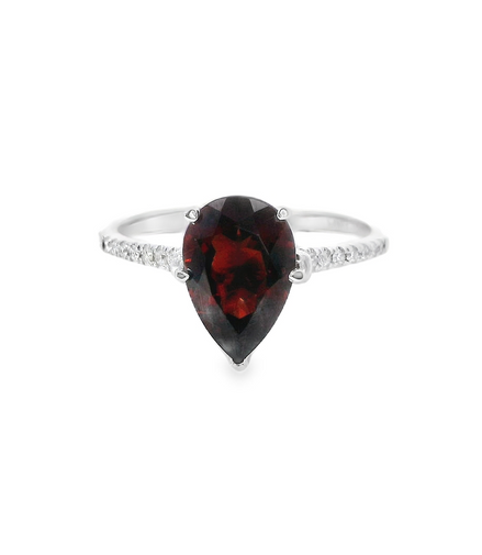 14K White Gold Pear Shaped Diamond And Garnet Fashion Ring