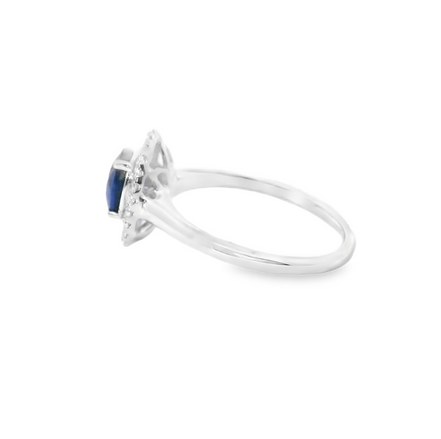 14K White Gold, Diamond And Sapphire Oval Shaped Fashion Ring