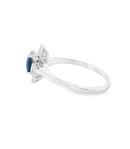 14K White Gold, Diamond And Sapphire Oval Shaped Fashion Ring