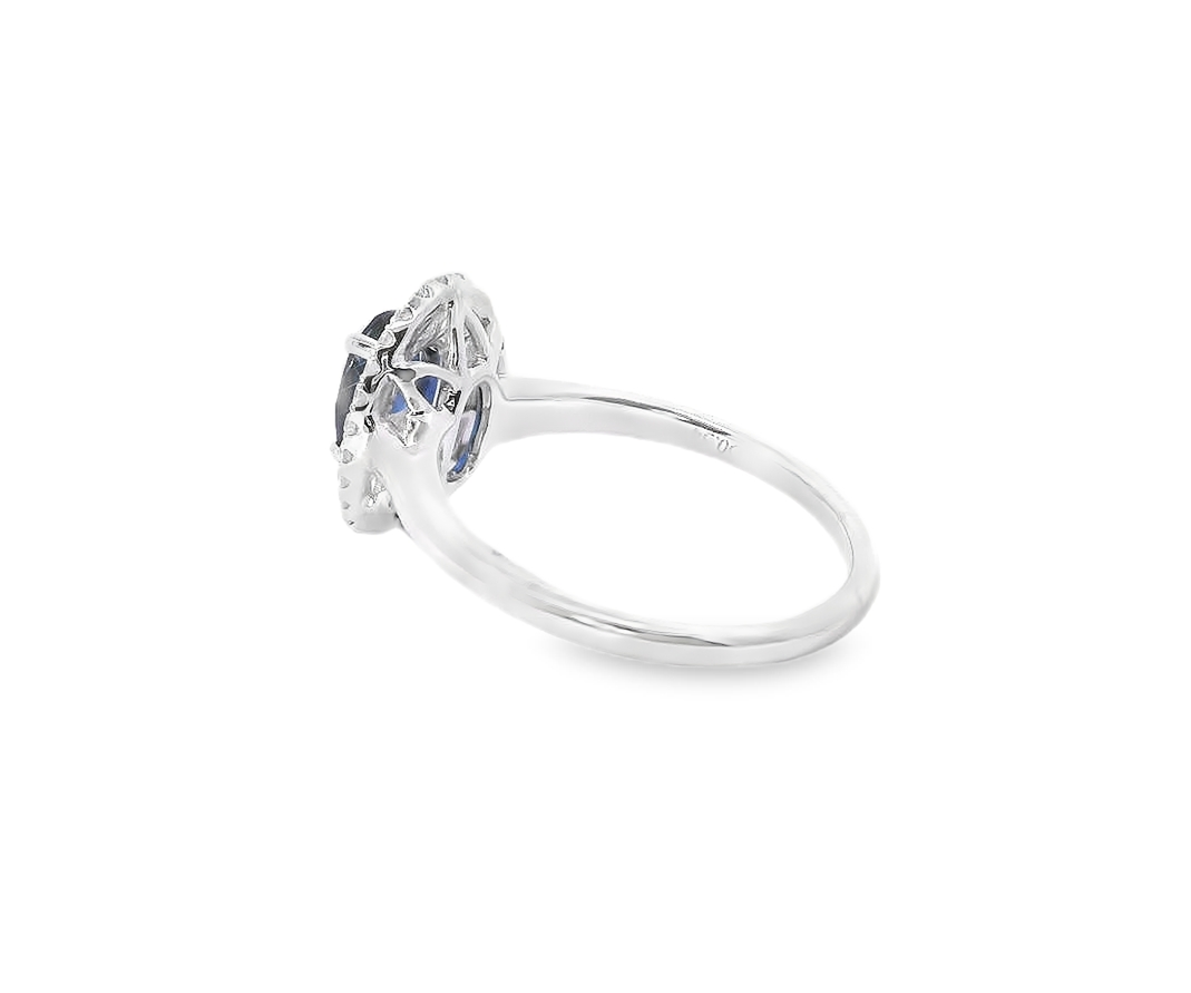 14K White Gold, Diamond And Sapphire Oval Shaped Fashion Ring