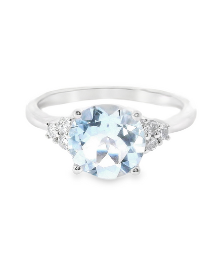 14K White Gold Diamond And Aquamarine Fashion Ring