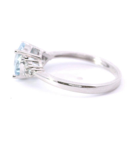 14K White Gold Diamond And Aquamarine Fashion Ring